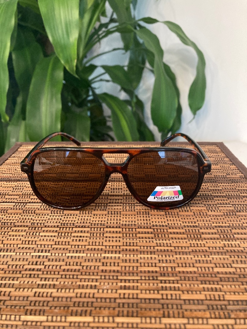 Acetate Aviator Frame Sunglasses (P51281POL)Brown Print